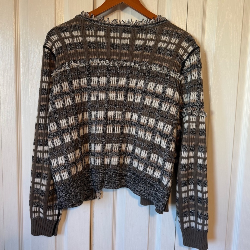 Cabi Cardigan Women Large Brown Plaid Fringe Cardigan Sweater Grandpacore - Picture 4 of 6